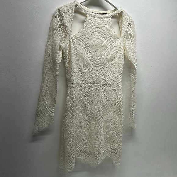 For Love & Lemons Dress Sheath Mini Lace Cut Out Long Sleeve Ivory Size Medium - Picture 7 of 9